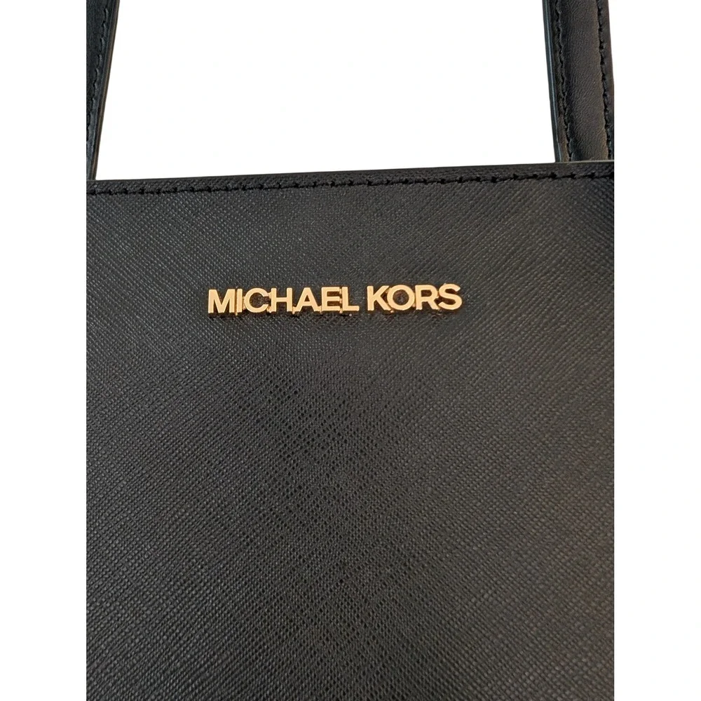 Michael Kors Black Saffiano Leather Tote Bag Gold Tone‎ Hardware Zip Top